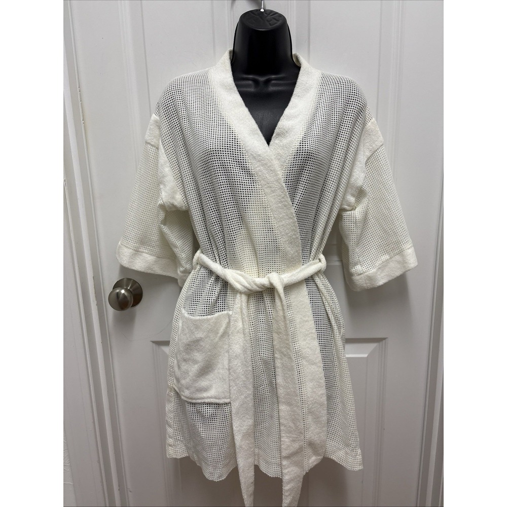 70s Evelyn Pearson White Mesh Terry Cover Up Robe - Size‎ Small